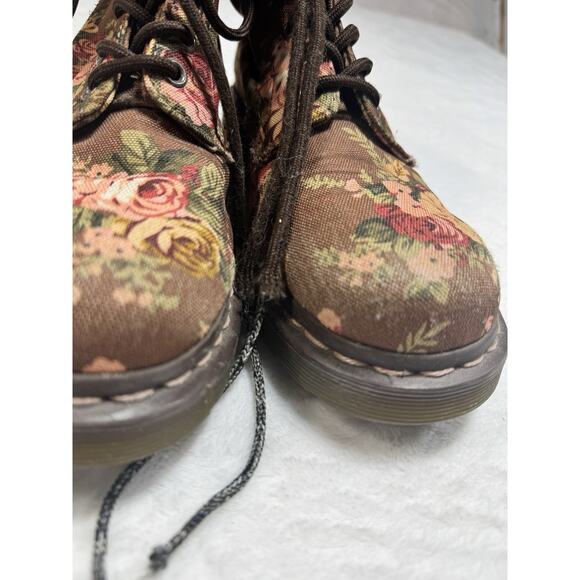 Dr. Doc Martens Floral Boots Sz 7 EU 38 1460 Brown Red Pink Canvas Docs Combat - Picture 3 of 7